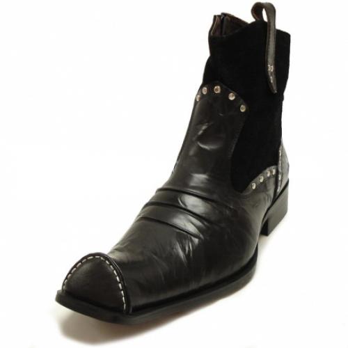 Fiesso Black Genuine Leather Pleated Boots FI6410